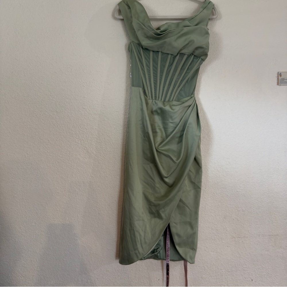 House of CB Lulu Corset On-Shoulder Satin Midi Dress size S - Picture 8 of 16